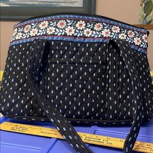 Vera Bradley Alpine Black and Blue Floral Shoulder Bag (retired pattern)